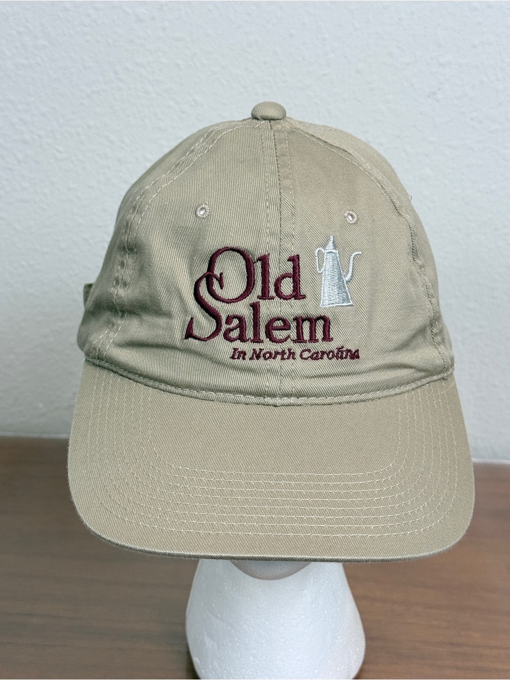 Old Salem North Carolina Khaki Embroidered Baseball Strapback Cap
